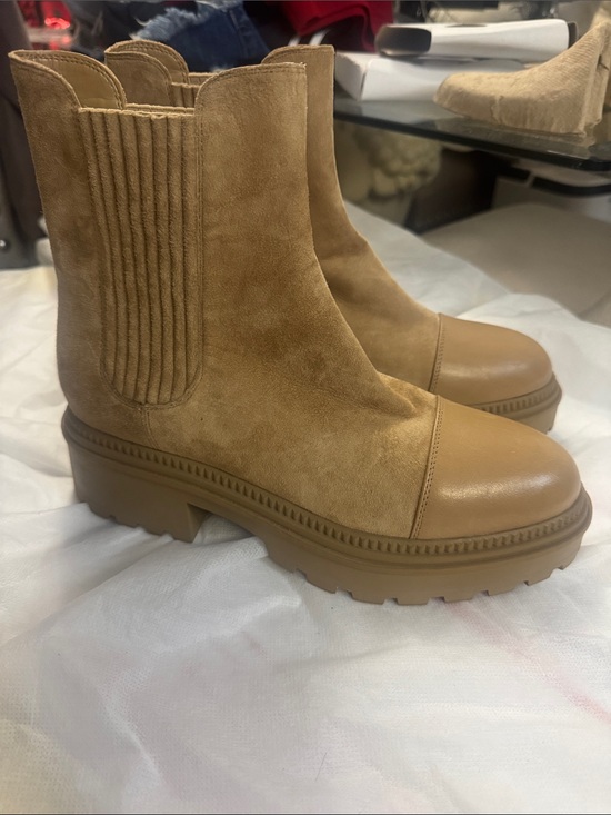 Marc Fisher Shoes - Marc Fisher Tan Suede & Leather Cap-Toe Chelsea Boots